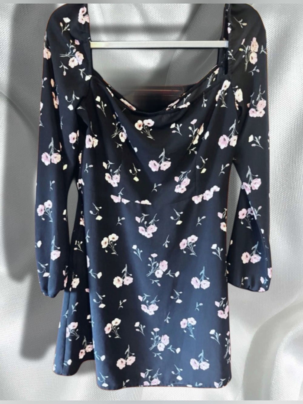 Divided Floral Black Dress with Pink Flowers size 12 NWOT